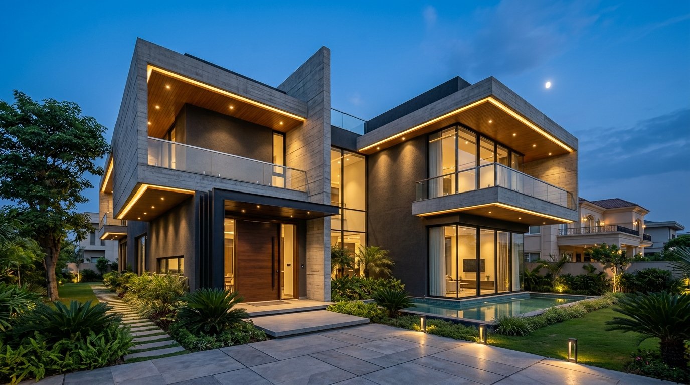 Contemporary luxury residence elevation concept in Lahore