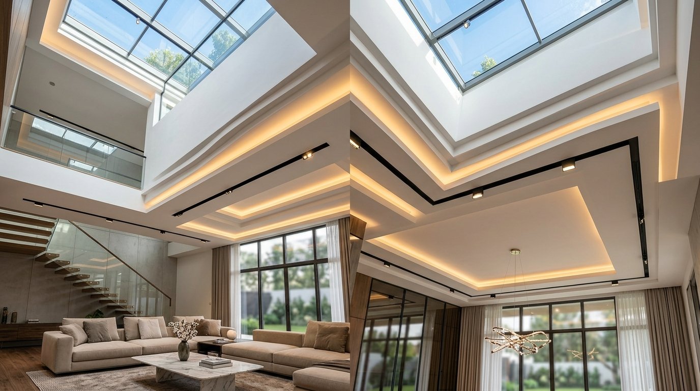 False ceiling multi-tier lighting installation